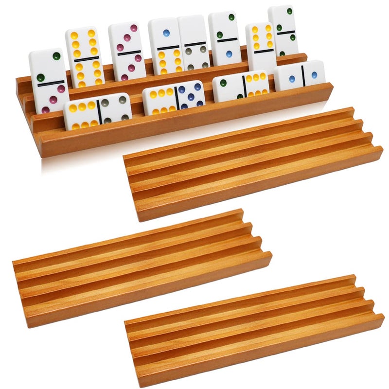 Exqline Wooden Domino Racks Trays Holders Organizer(Set of 4) - Premium Domino Tiles Holder Racks for Mexican Train Dominoes Games - Dominos NOT Included - Image 1